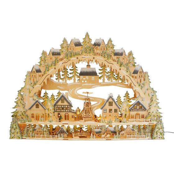 LED-Schwibbogen Winterdorf 97x8,5x67cm, adapterfäh